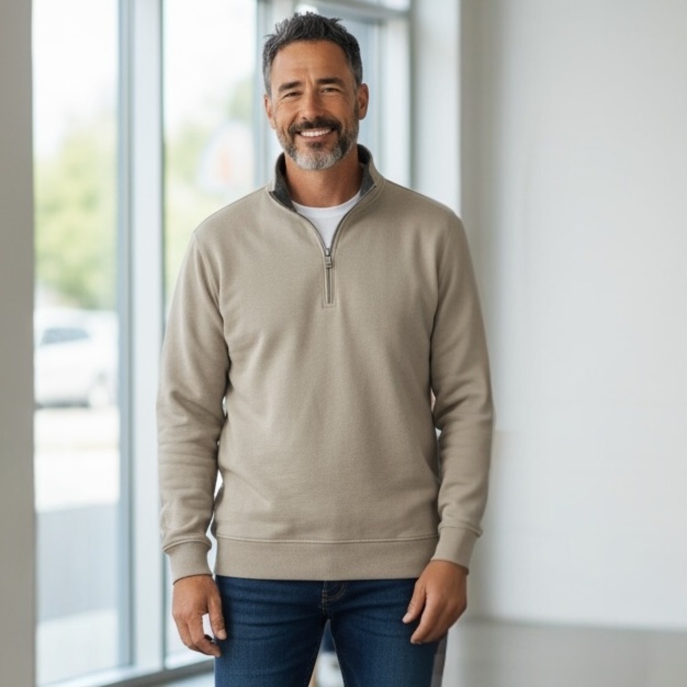 VAN HUESEN XXL Heather Gray Cozy Fleece 1/4 Zip Sweatshirt R $65